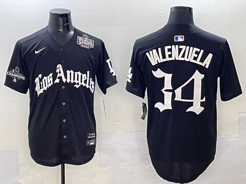 Men Los Angeles Dodgers #34 Valenzuela Black Five generations Joint Name 2025 Nike MLB Jersey style 38